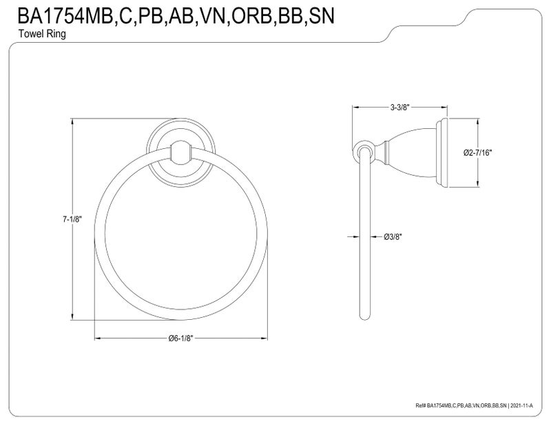كينغ ستون براس كينغستون براس BA1754ORB التراث 6 بوصة حلقة منشفة مطلية بالزيت برونزية - Image 2